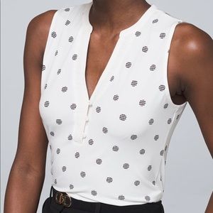 NWT White House Black Market Button-Detail Tank Houndstooth Dot Ecru
